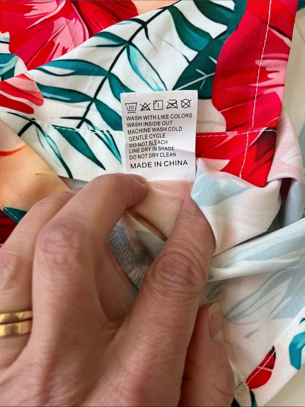 UNBRANDED Tropical Floral Short Sleeve Shirt - White with Red & Orange Flowers